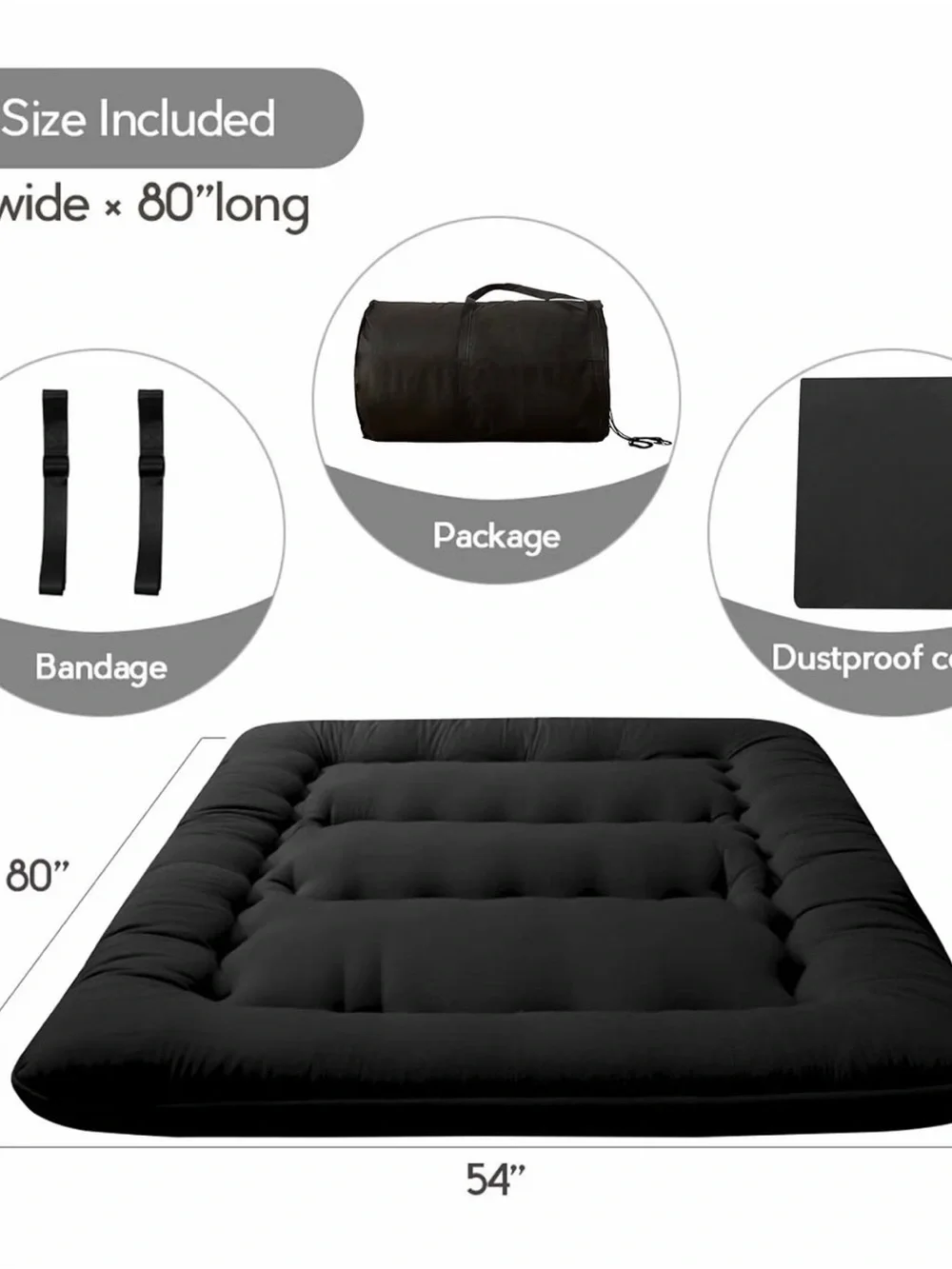 Ultra-Soft Quilted Futon Mattress Cover — Black